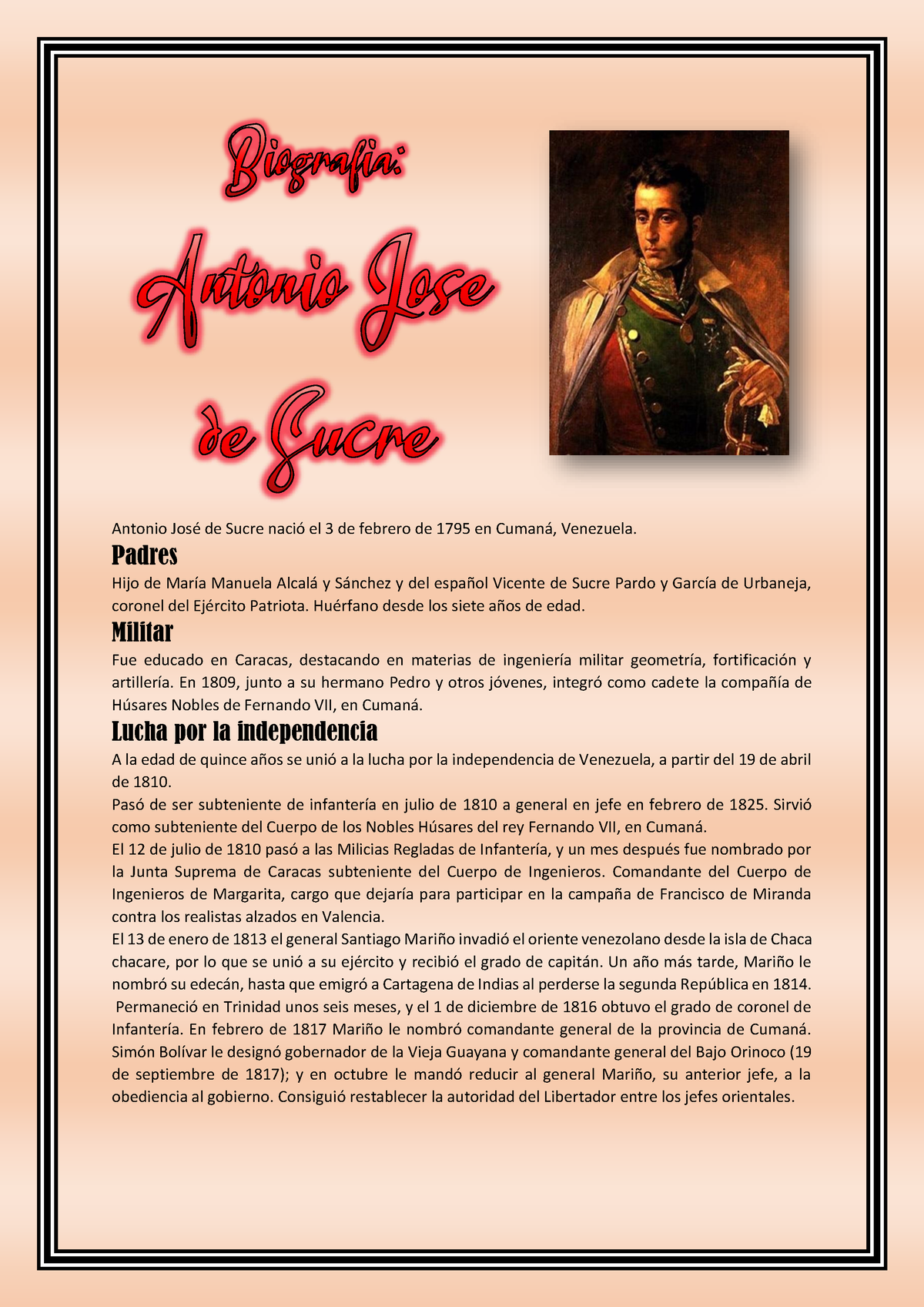 Biograf IA Antonio Jose - Antonio JosÈ De Sucre NaciÛ El 3 De Febrero ...