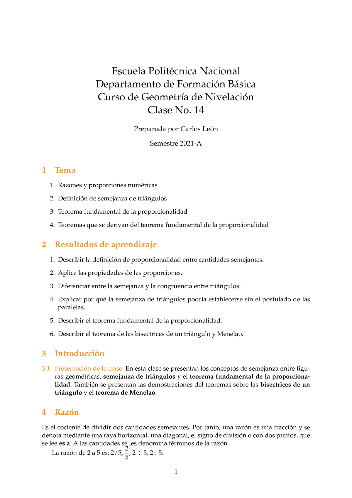 Clase 14 Semejanza - Teoría Fundamental - Escuela Polit ́ecnica ...