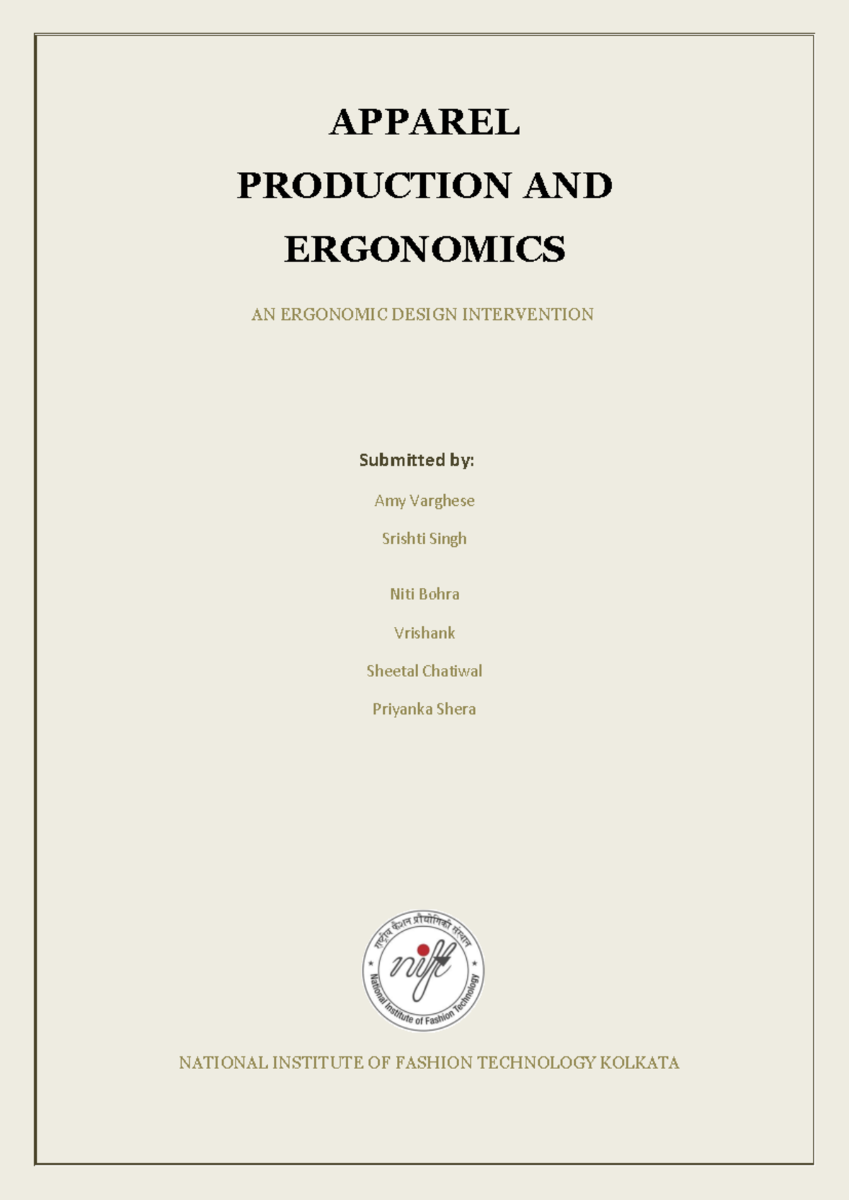 Apparel Production & Ergonomics APPAREL PRODUCTION AND ERGONOMICS AN