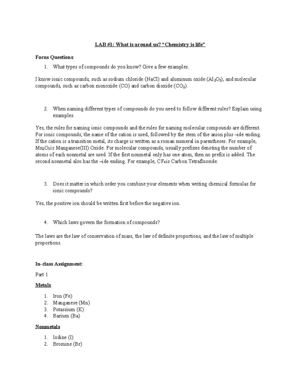 Lab1 What is around us? Chemistry is life LAB 1 What is