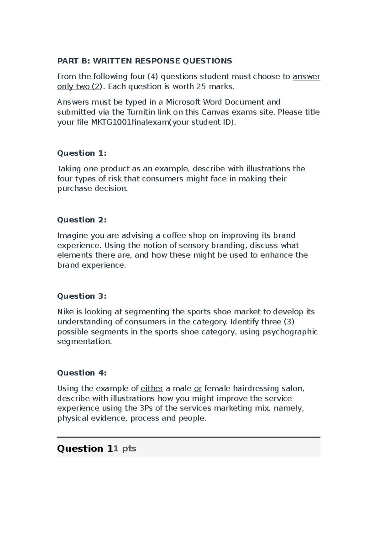 PART B - FINAL EXAM - PART B: WRITTEN RESPONSE QUESTIONS From the ...