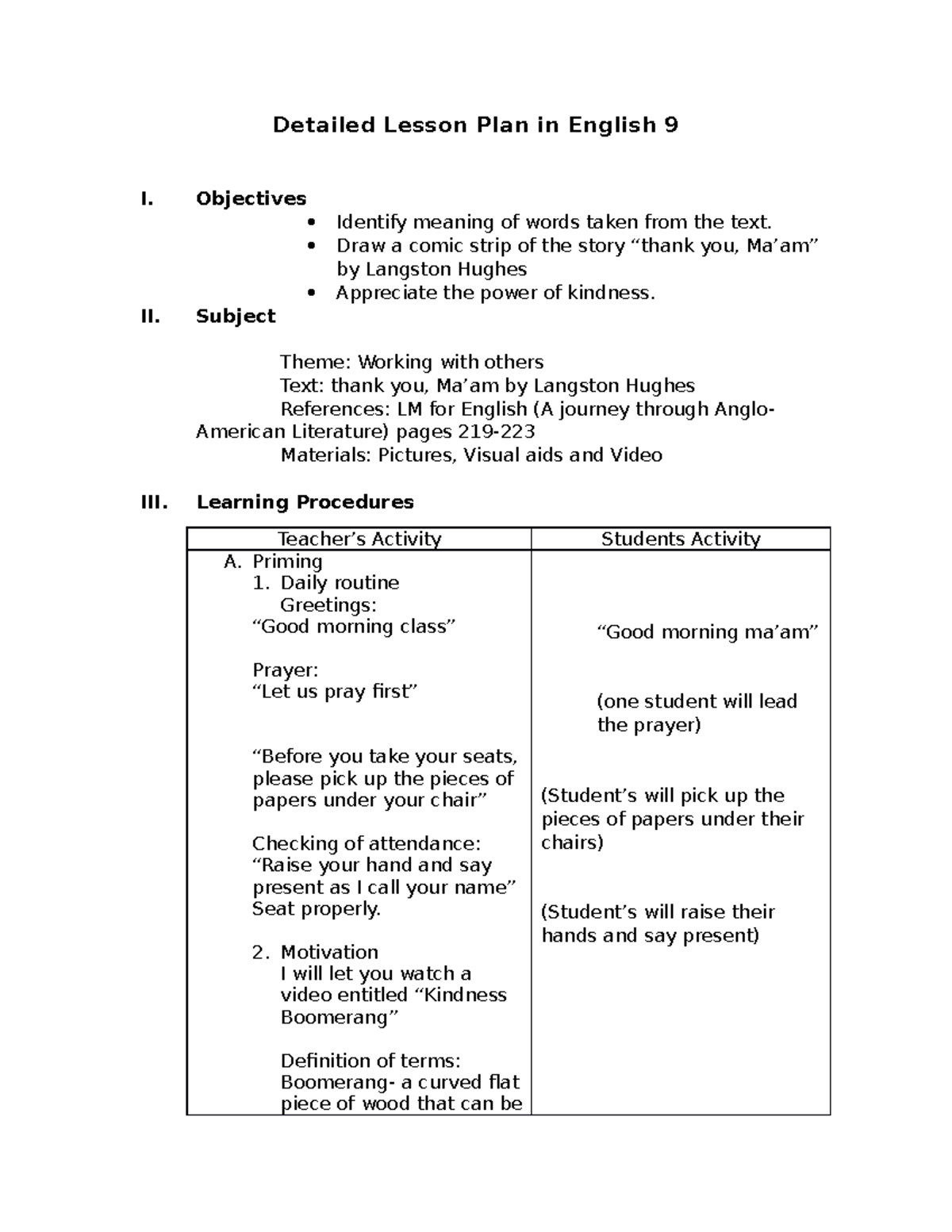 Detailed Lesson Plan In English 9 - Objectives Identify Meaning Of 