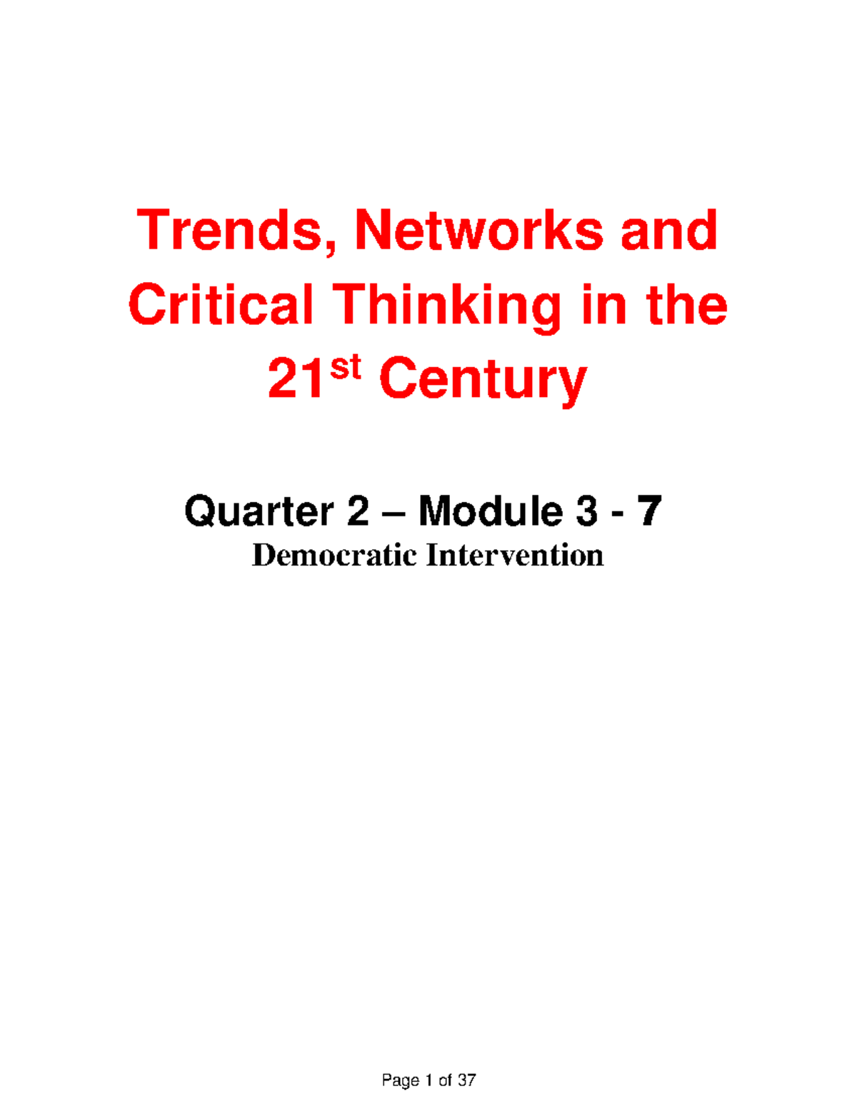 Pdfcoffee Module Trends, Networks and Critical Thinking in the 21 st Century Democratic