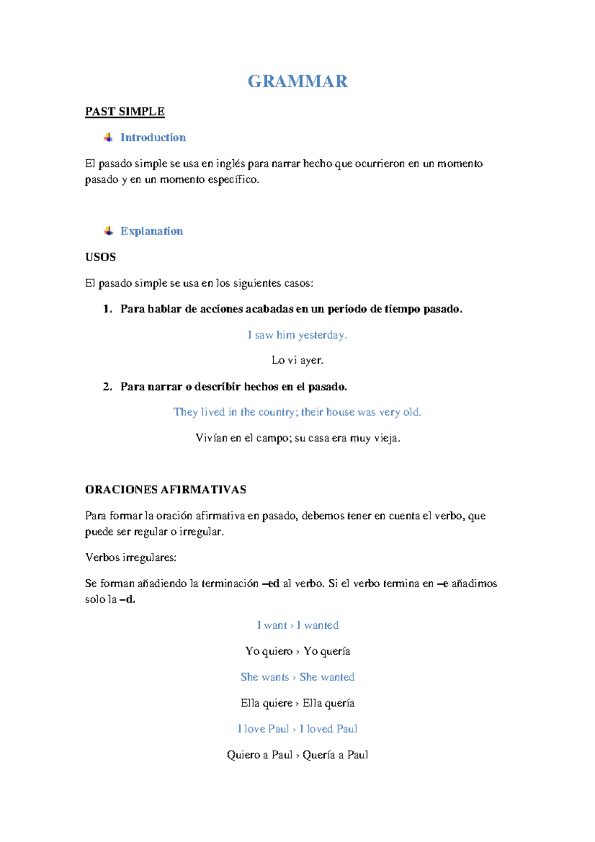 B1 1 m1 5a bancogramatica - GRAMMAR PAST SIMPLE Introduction El pasado ...