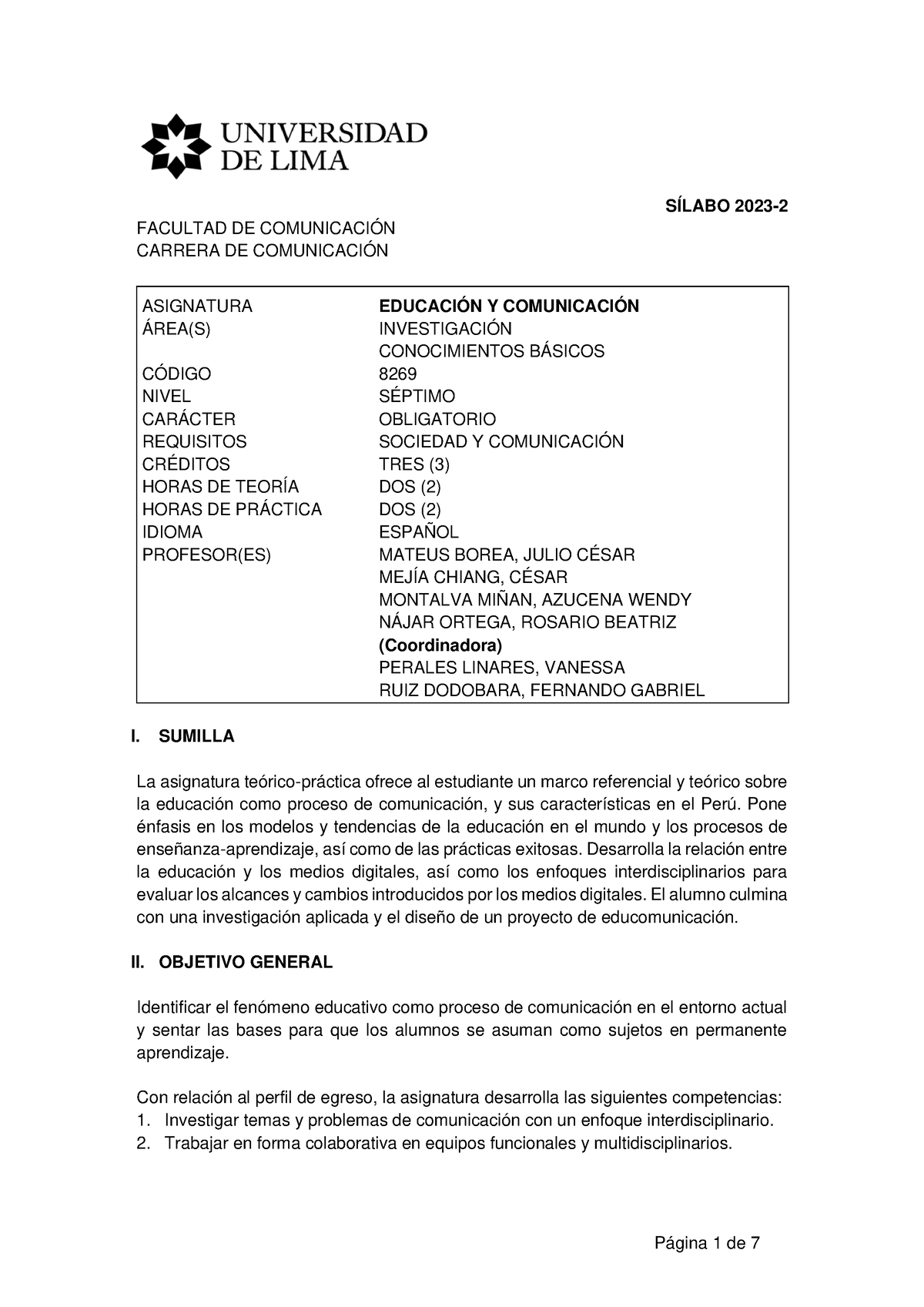 2023-2 SIL Educacion Y Comunicacion - SÍLABO 2023- FACULTAD DE ...