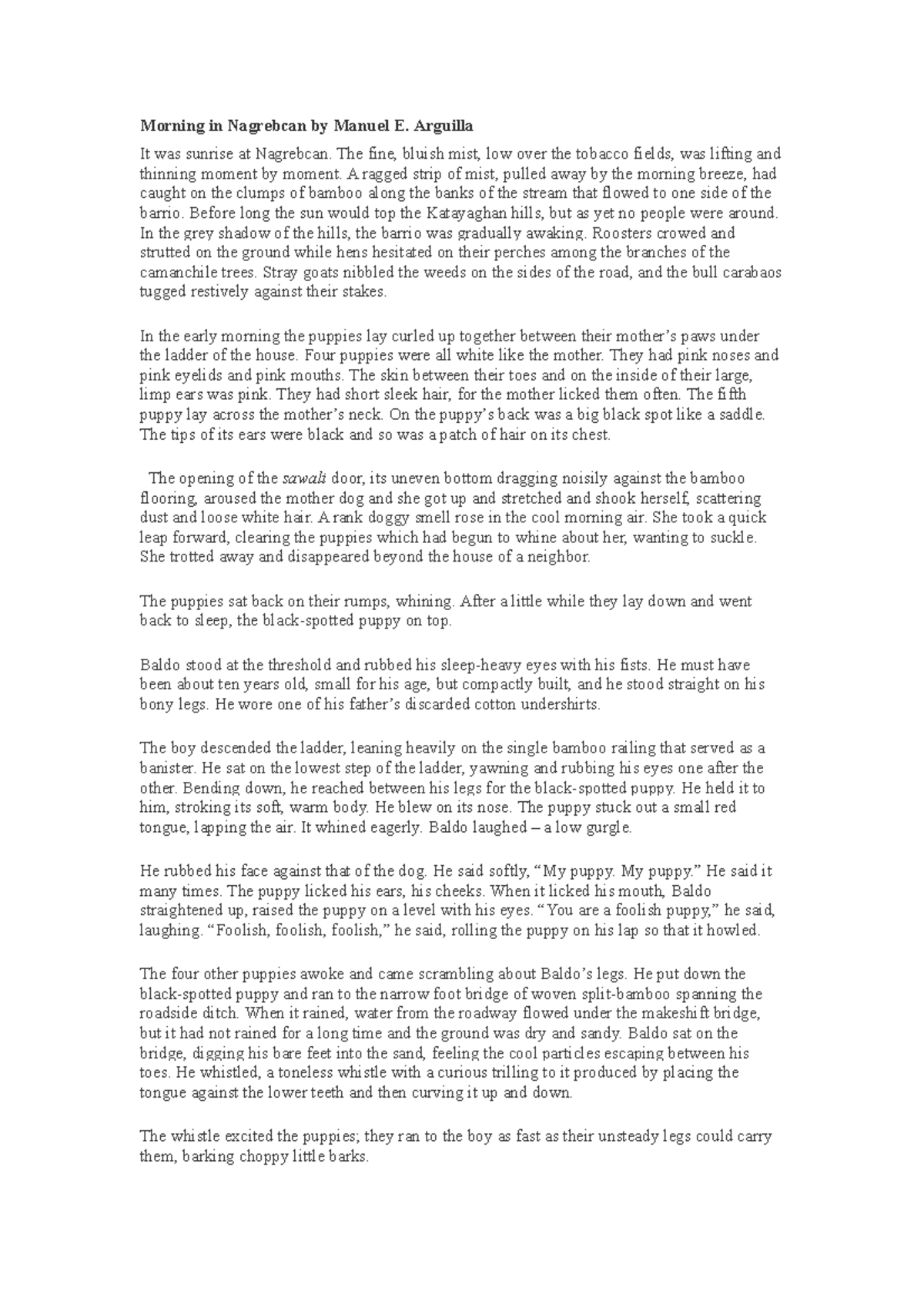 Morning in Nagrebcan by Manuel E. In Asean Lit Morning in Nagrebcan