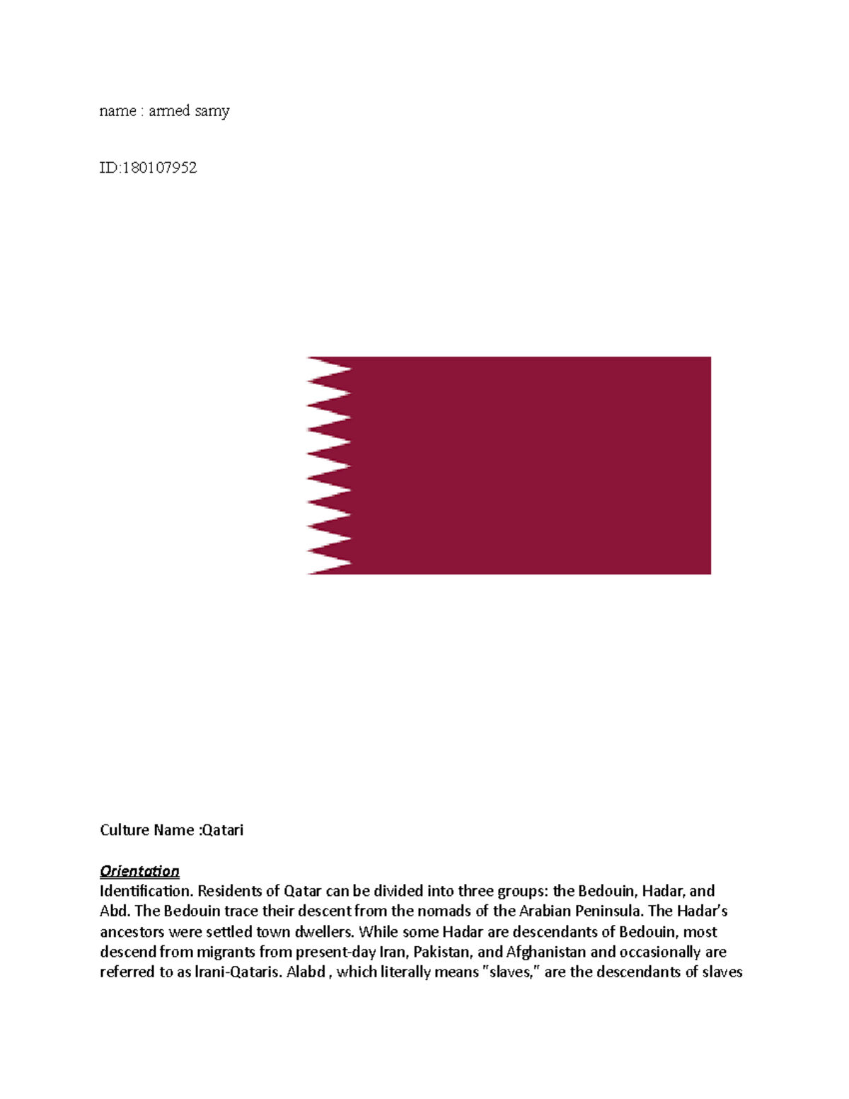 International Business project - name : armed samy ID: Culture Name ...
