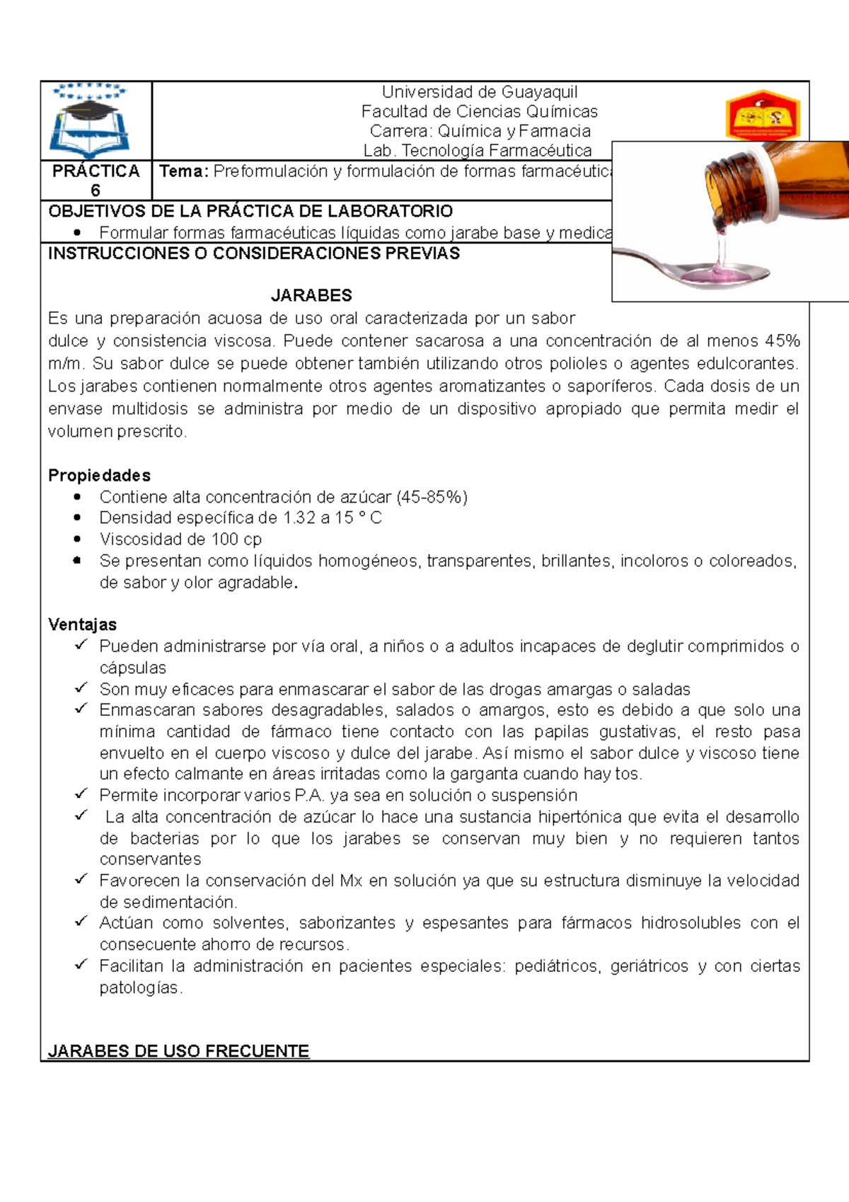 Practica N 6 Preformulaciones De Jarabes Universidad De Guayaquil