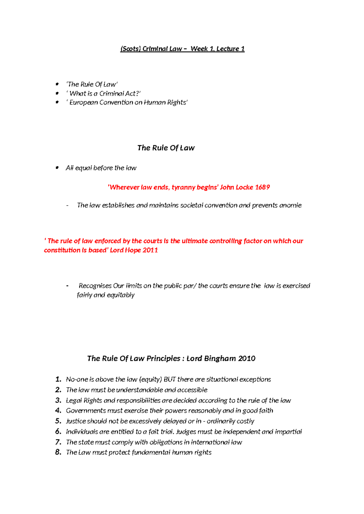 Criminal Lectures - (Scots) Criminal Law – Week 1, Lecture 1 ‘The Rule ...