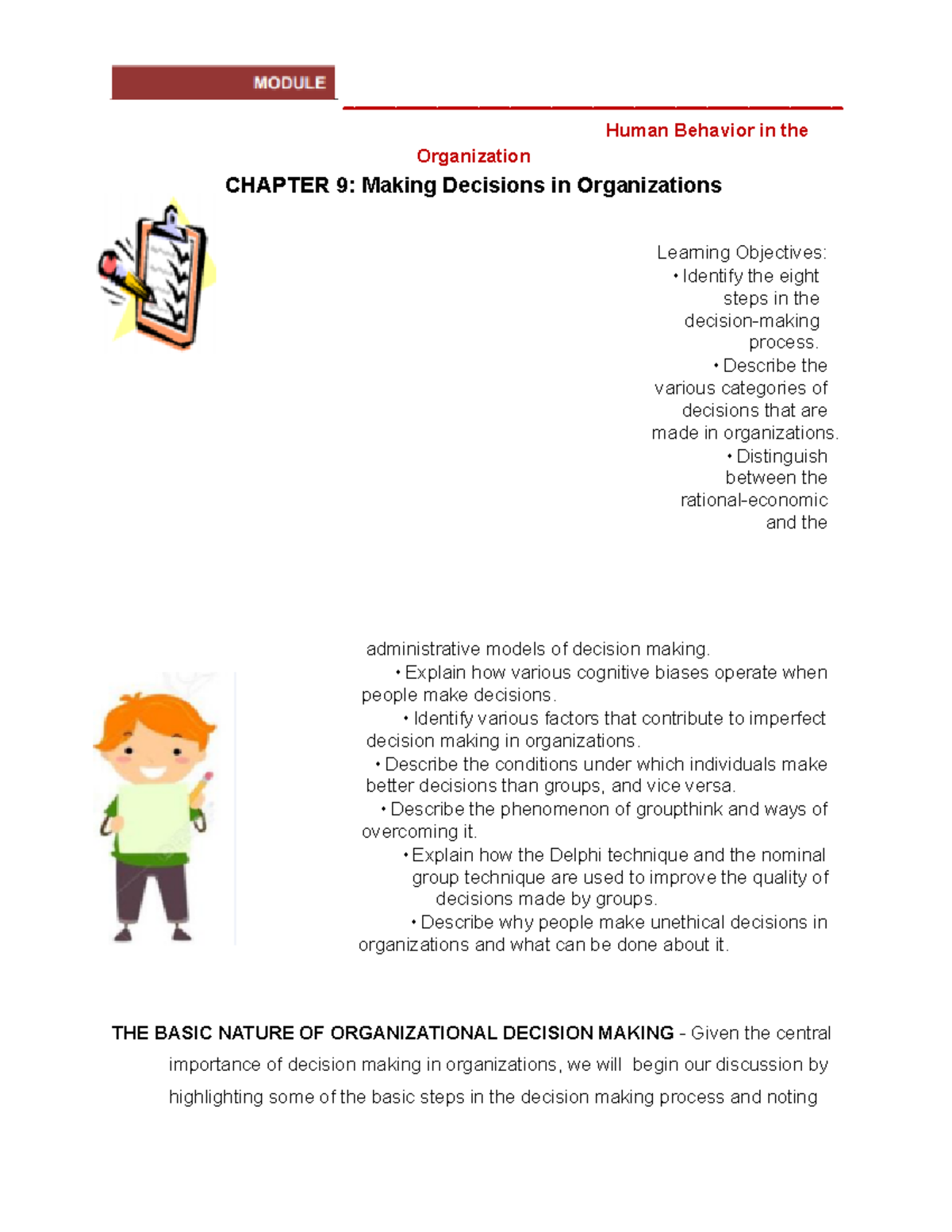Chapter 9 - Making Decisions in Organizations