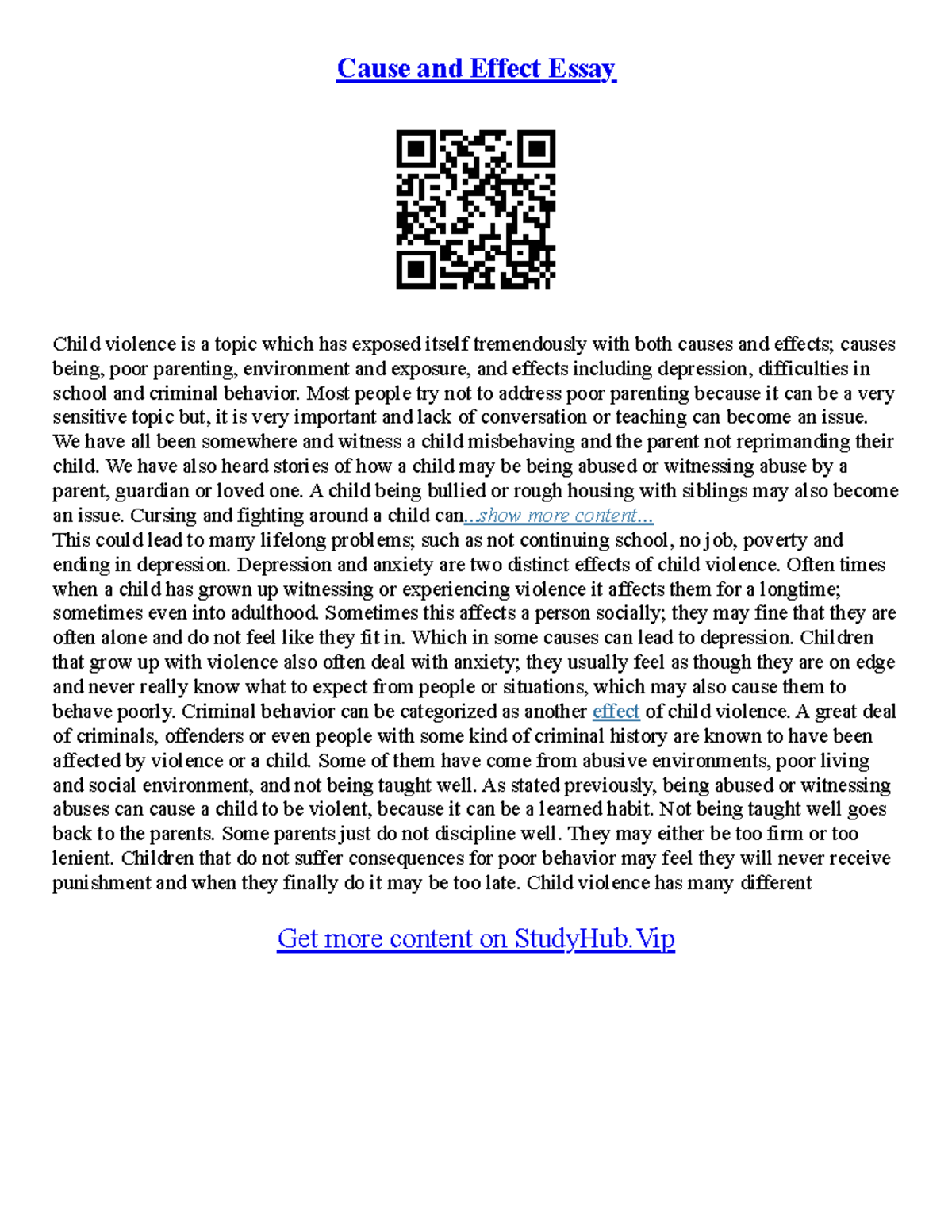 How To Write An Cause And Effect Essay - Cause and Effect Essay Child ...
