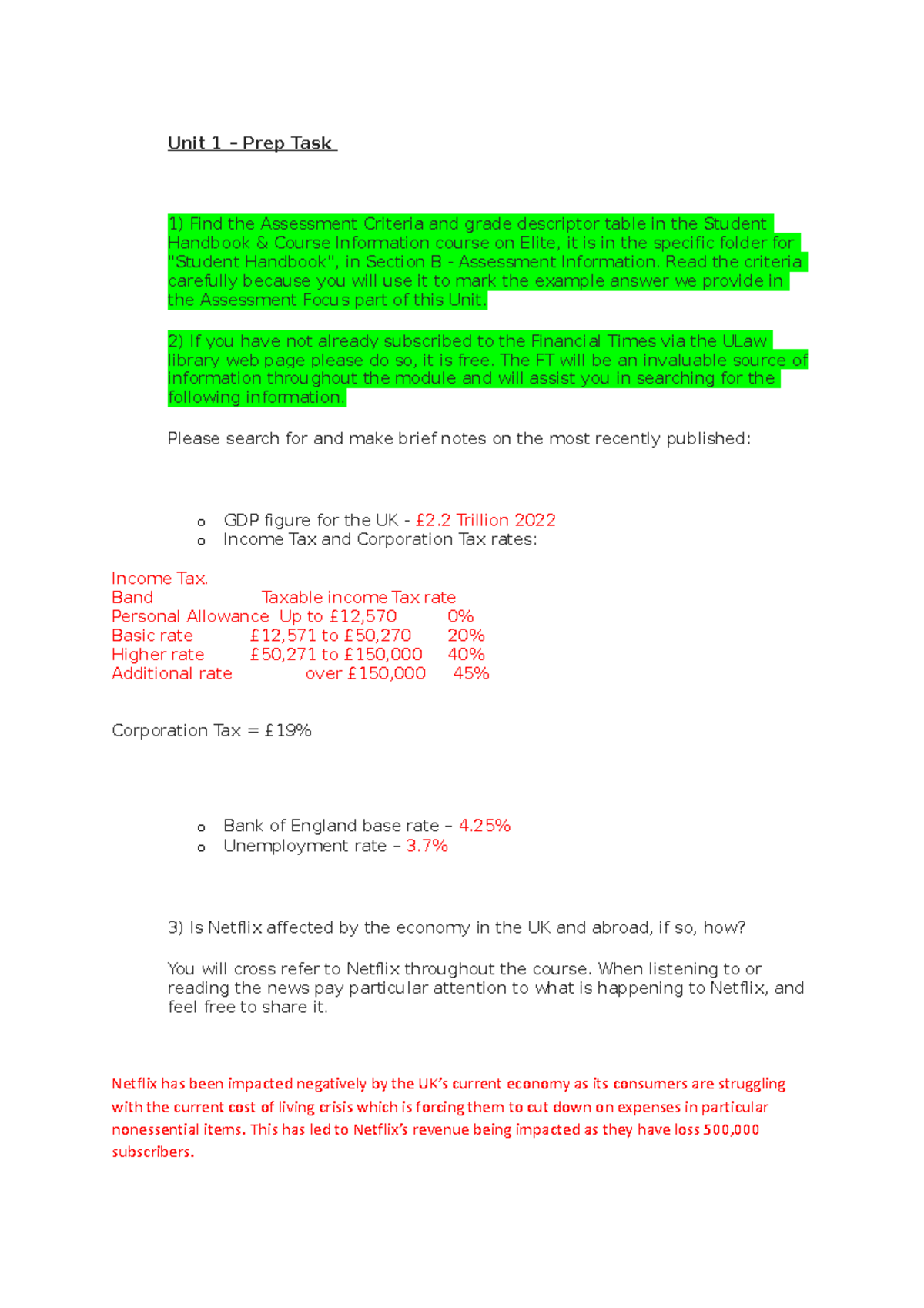 Unit 1 Prep Task Task Notes Un3 Studocu