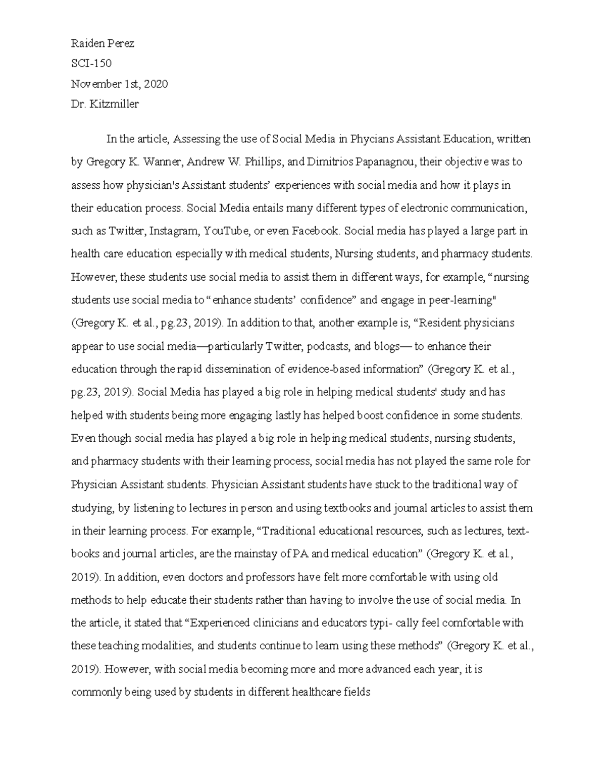 CSi150 Essay final4 Raiden Perez SCI November 1st, 2020 Dr