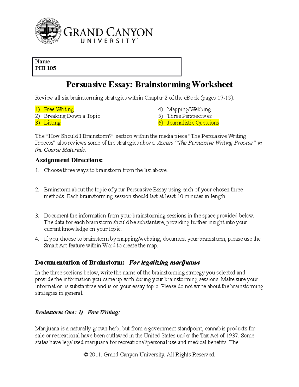 PHI105 T2 Brainstorming Worksheet PHI 105 GCU Studocu   Thumb 1200 1553 