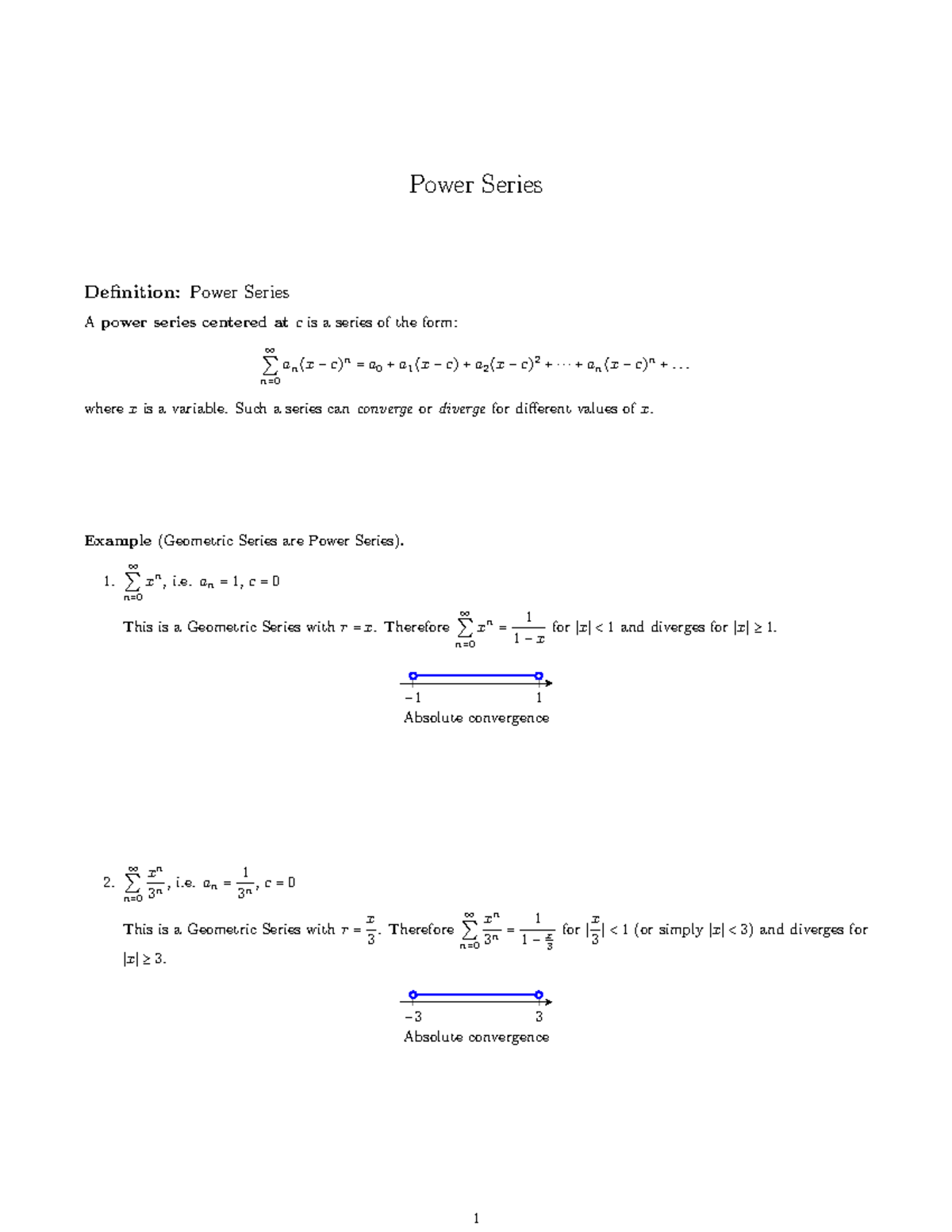 Lesson 14 Power Series (Solutions) Power Series Definition Power Series A power series