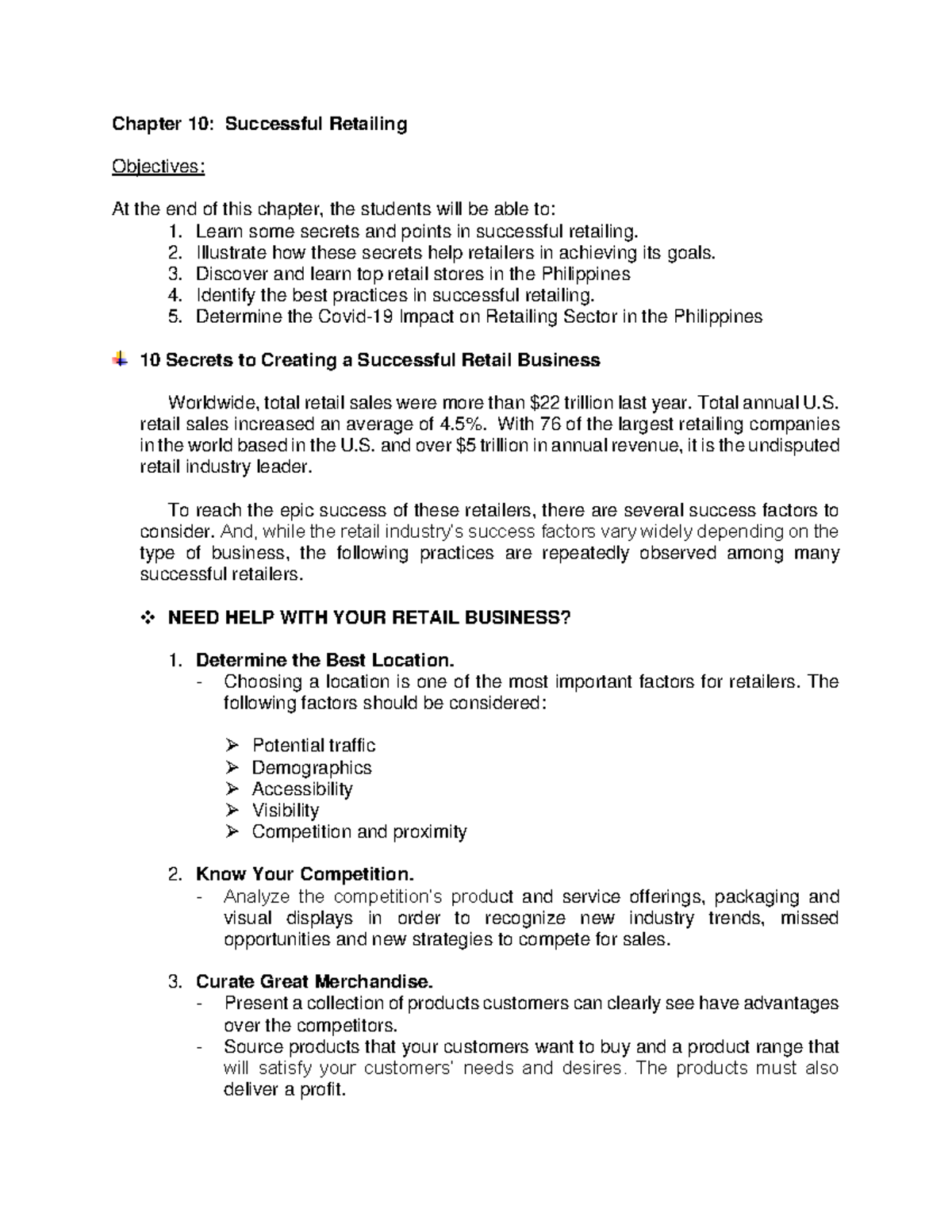 Word - Chapter 10 - Successful Retailing - Chapter 10: Successful ...