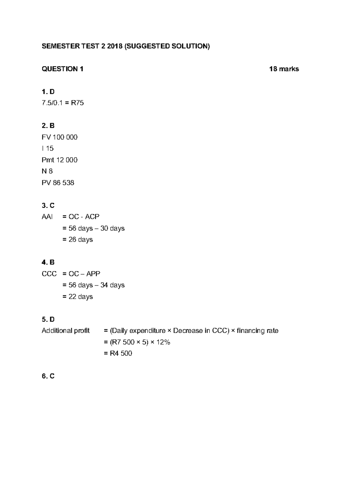 Semester TEST 2 (MEMO) - SEMESTER TEST 2 2018 (SUGGESTED SOLUTION ...