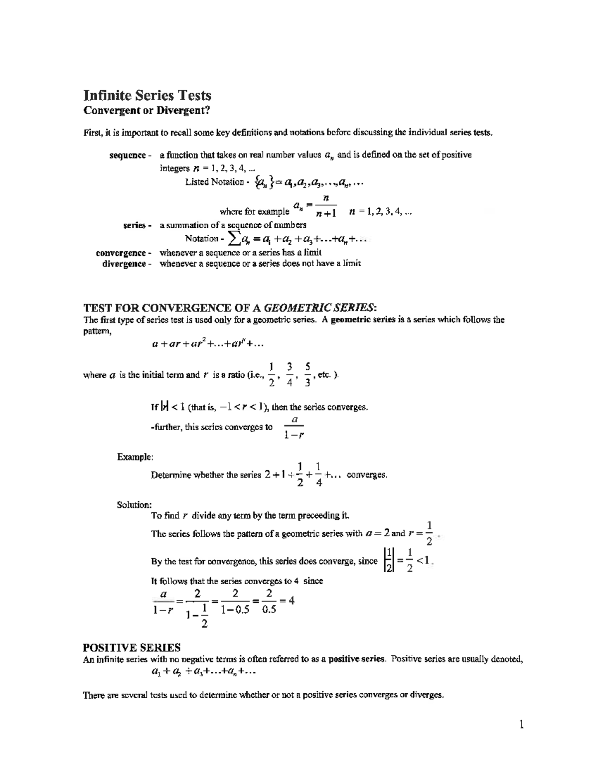 Infinite Series formal Tests and definitions - Infinite Series Tests ...