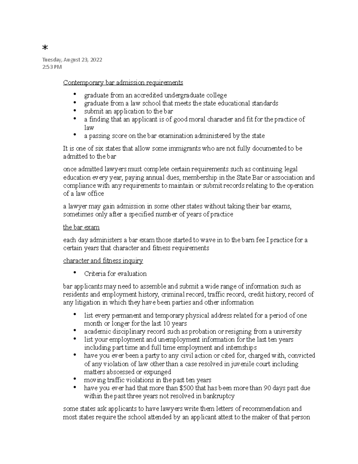 Contemporary bar admission requirements Studocu