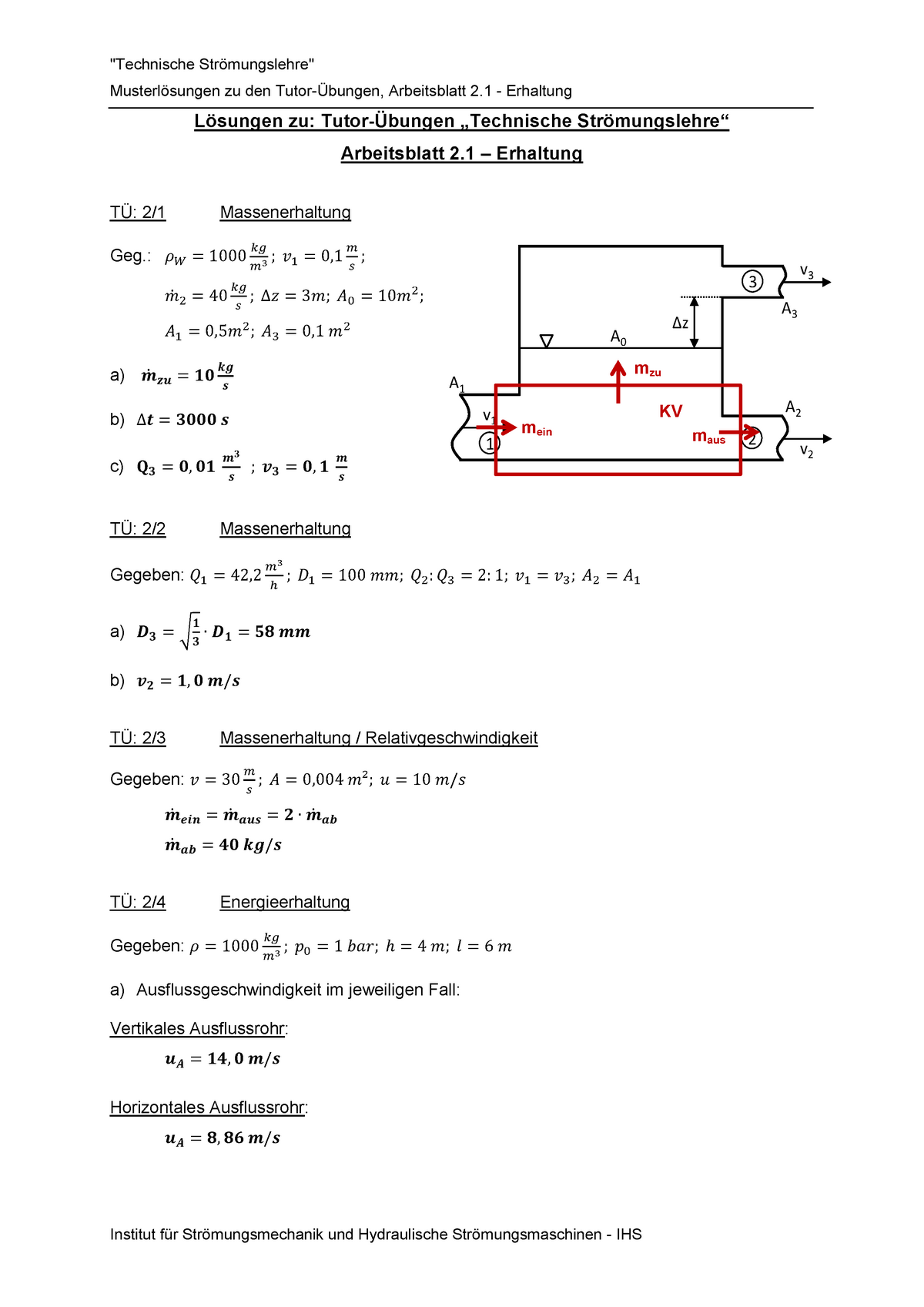 AB2-1 Ergebnisse - "Technische Strömungslehre" Musterlösungen Zu Den ...