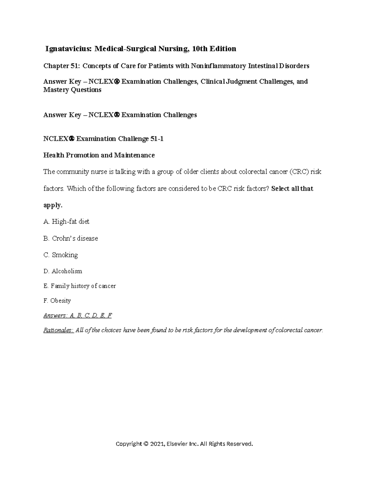 Chapter 051 Iggy text Ignatavicius MedicalSurgical Nursing, 10th