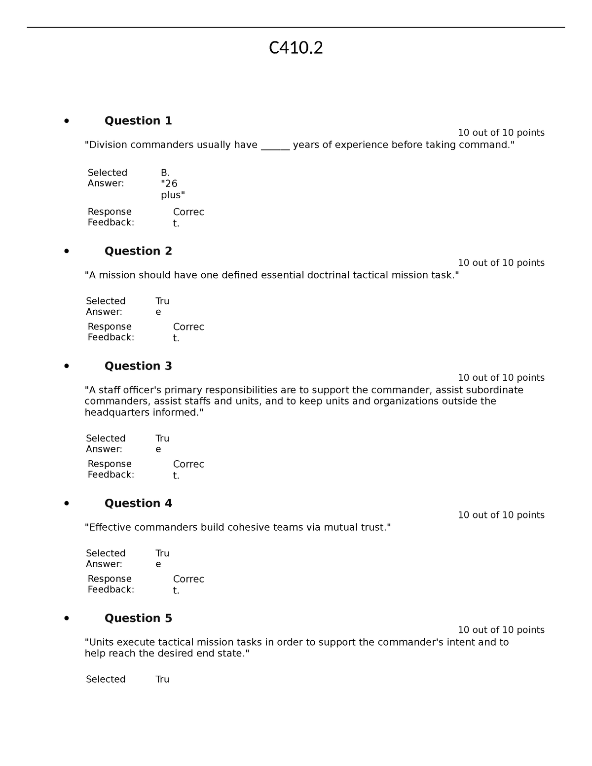 Division Commanders - C410. Question 1 10 Out Of 10 Points "Division ...