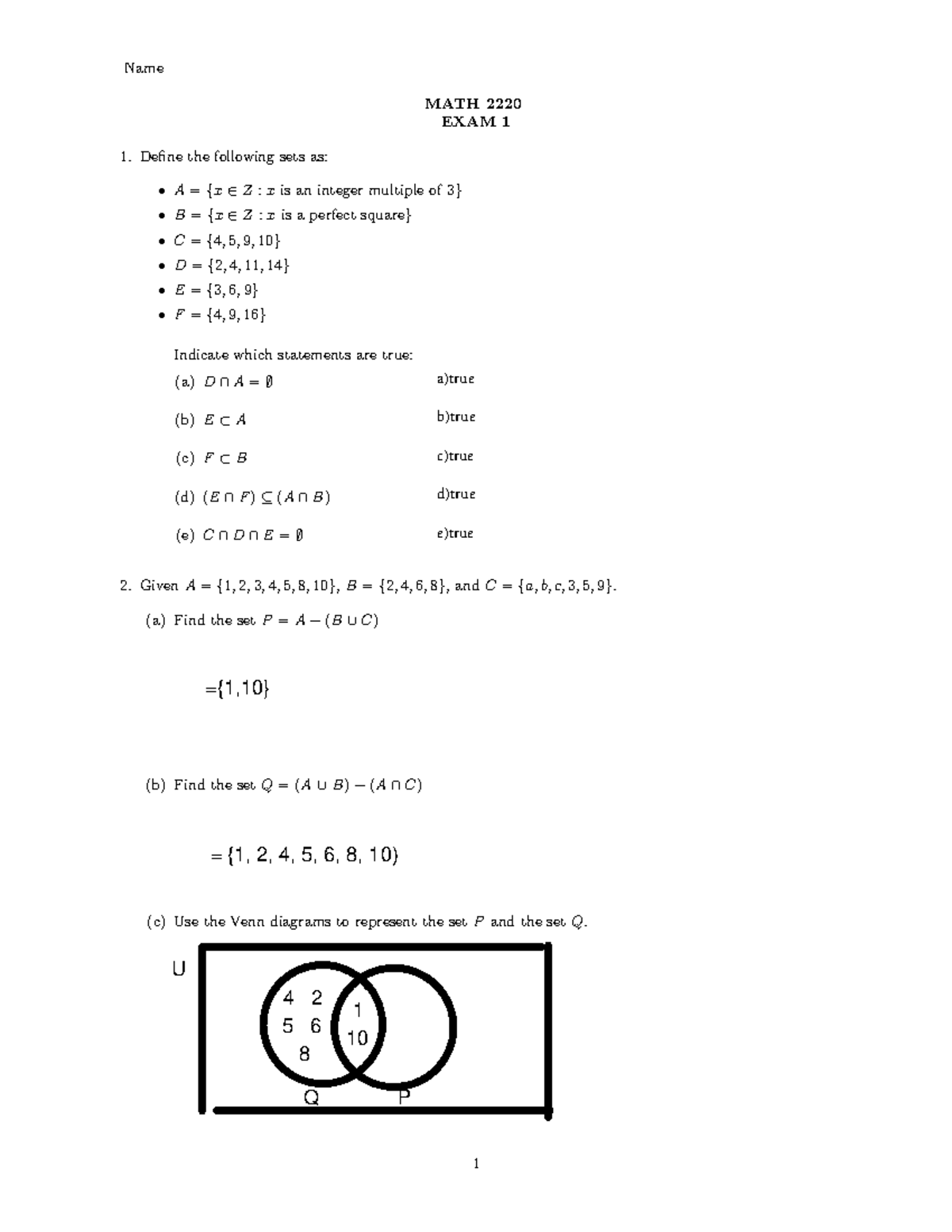 Exam1 Su - exam 1 - Name MATH 2220 EXAM 1 Define the following sets as ...