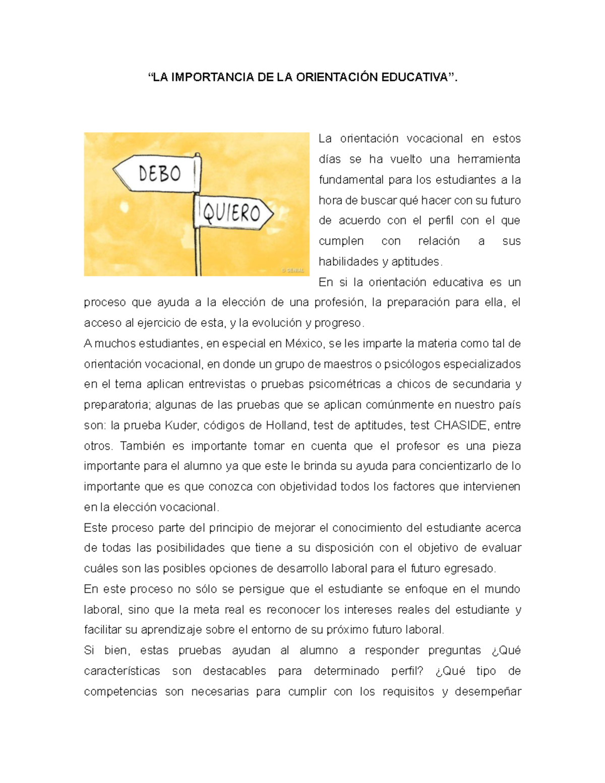 Orientacion Vocacional - “LA IMPORTANCIA DE LA ORIENTACIÓN EDUCATIVA ...