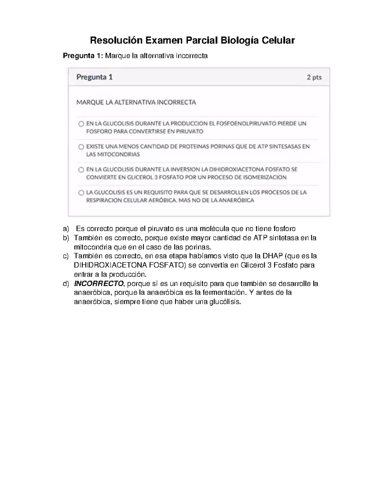 Exámen Parcial Biología - Resolución Examen Parcial Biología Celular ...