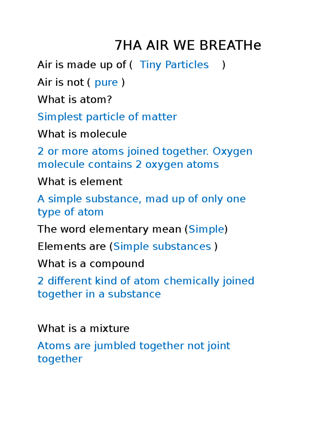 7HA AIR WE Breathe - 7HA AIR WE BREATHe Air is made up of ( Tiny ...