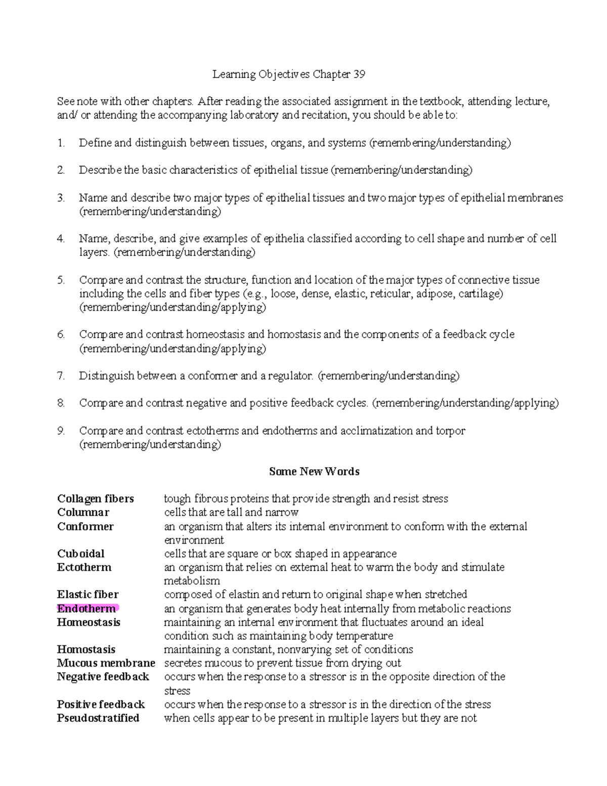 Chap 39 SP22 - notes - Learning Objectives Chapter 39 See note with ...
