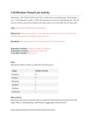 Virtual plants lab report - Plant Structure and Funcon Lab Title: Plant ...