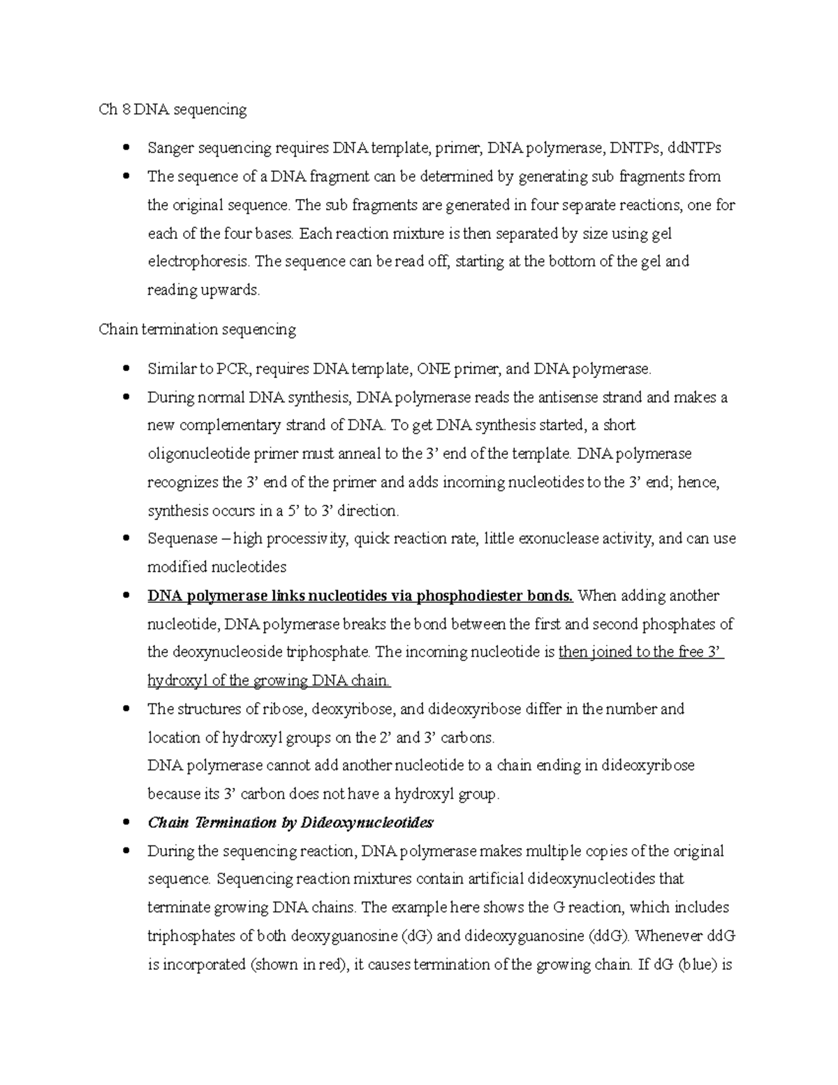 Ch 8 DNA sequencing notes - Ch 8 DNA sequencing Sanger sequencing ...