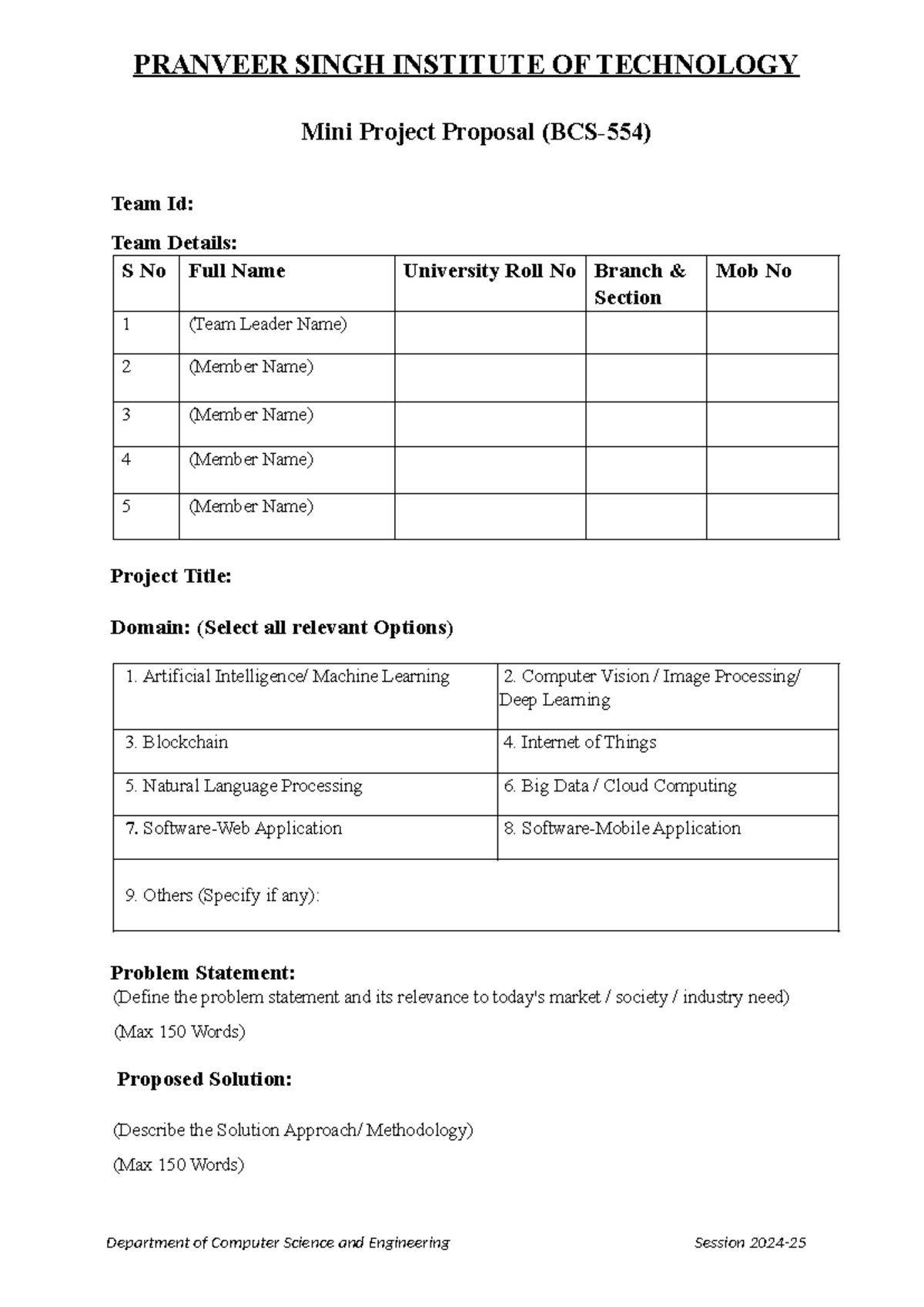 Mini Project Proposal 2024-25 - PRANVEER SINGH INSTITUTE OF TECHNOLOGY ...