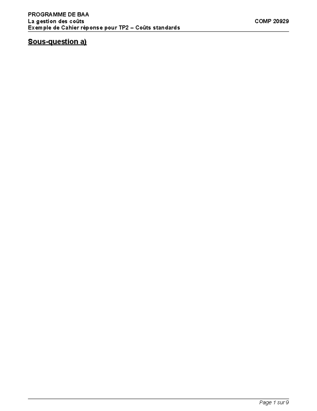 TP2 B Coûts standards Exemple DE Cahier Réponse 20929 A2023 La