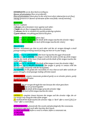 Consonants English Phonetics And Phonology Studocu
