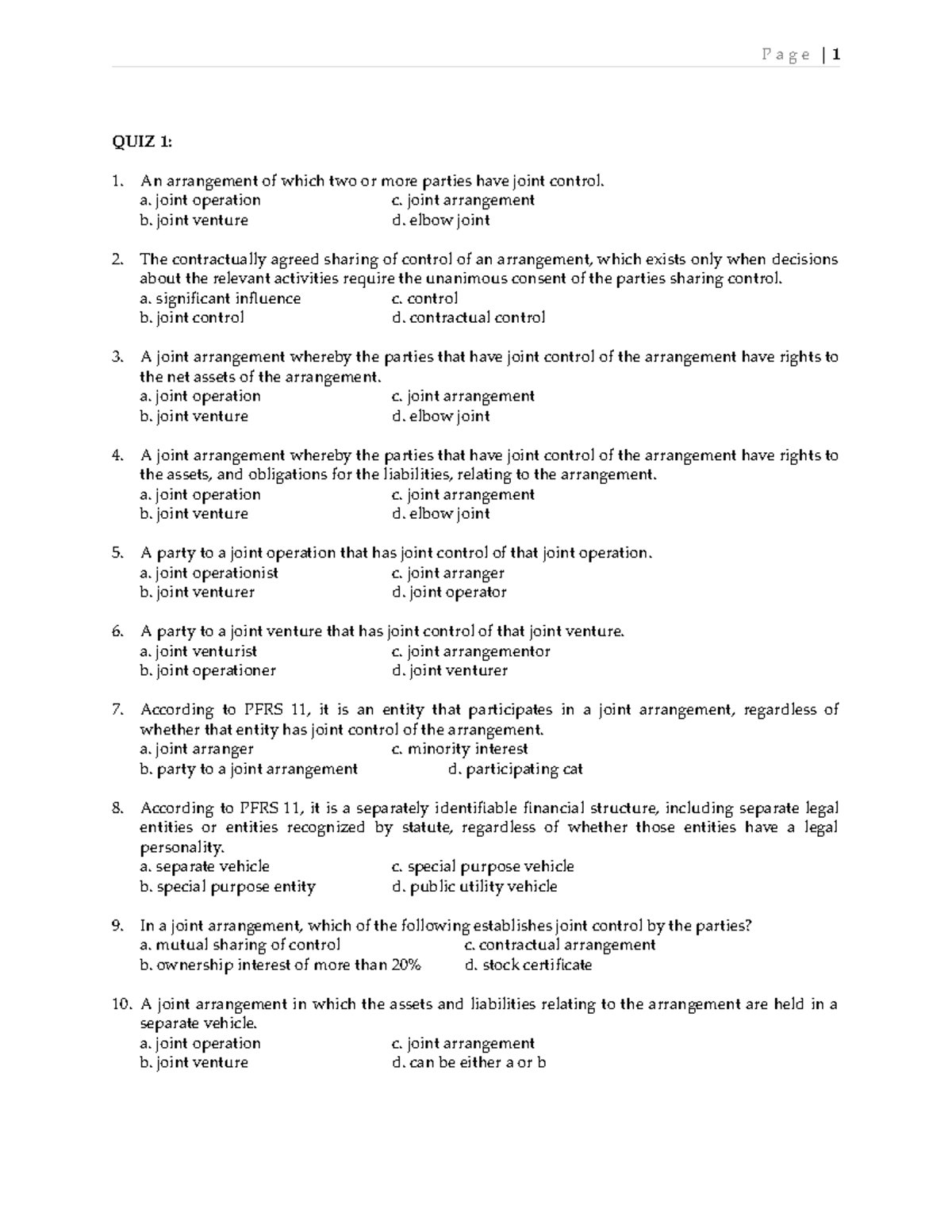 Joint Arrangements QUIZ 1 1 Arrangement Of Which Two Or More 