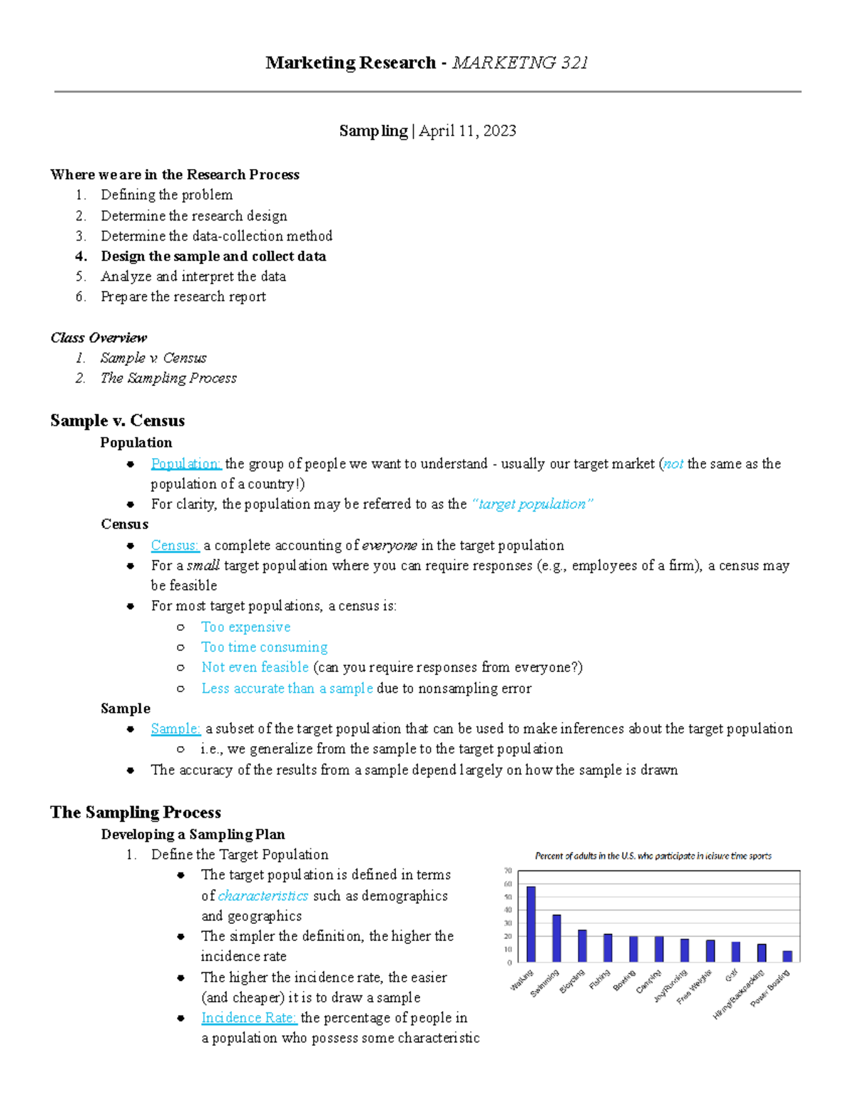 Sampling Class Notes - Marketing Research - MARKETNG 321 Sampling ...