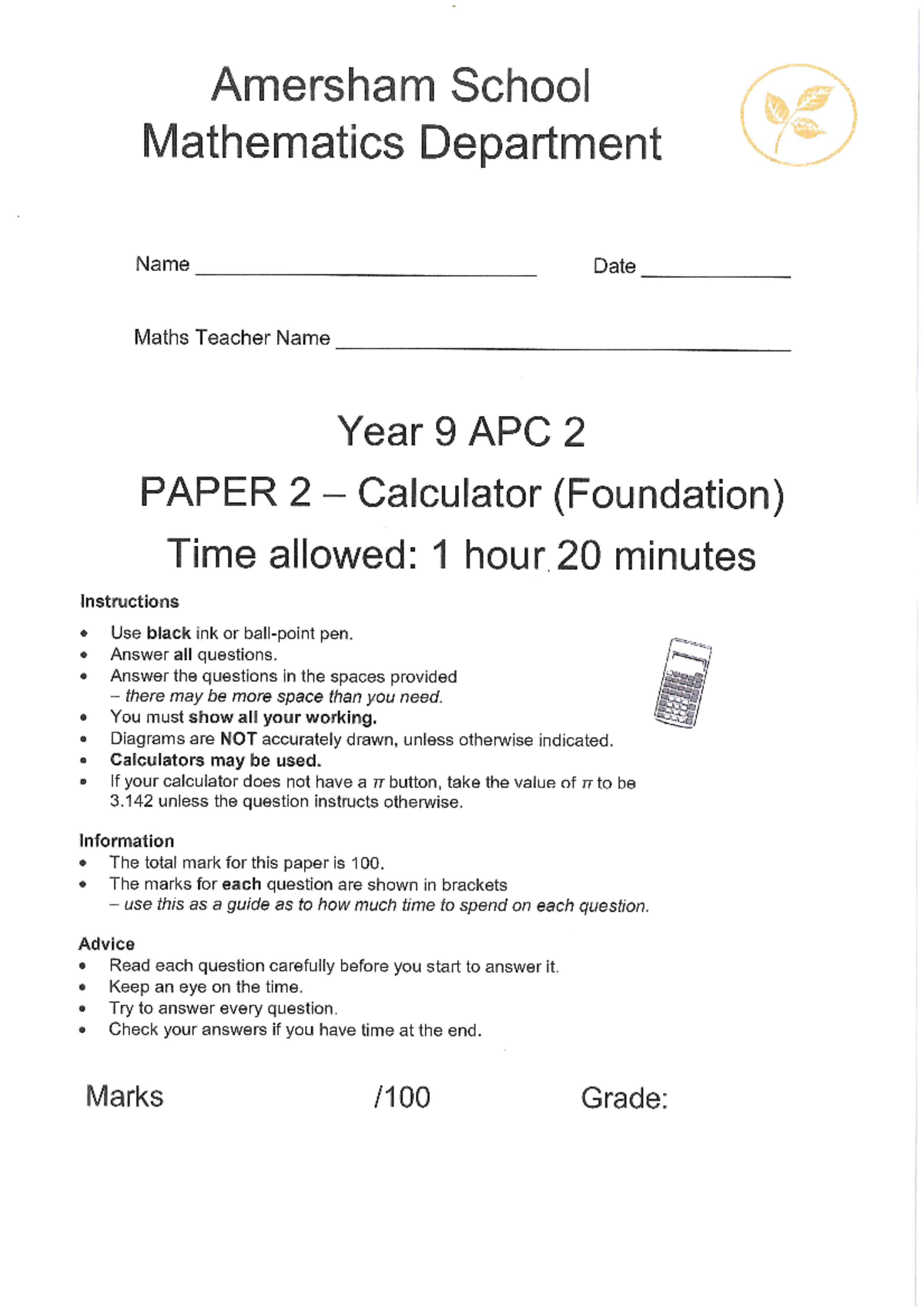 YEAR 9 APC 2 Paper 2 Foundation - Studocu