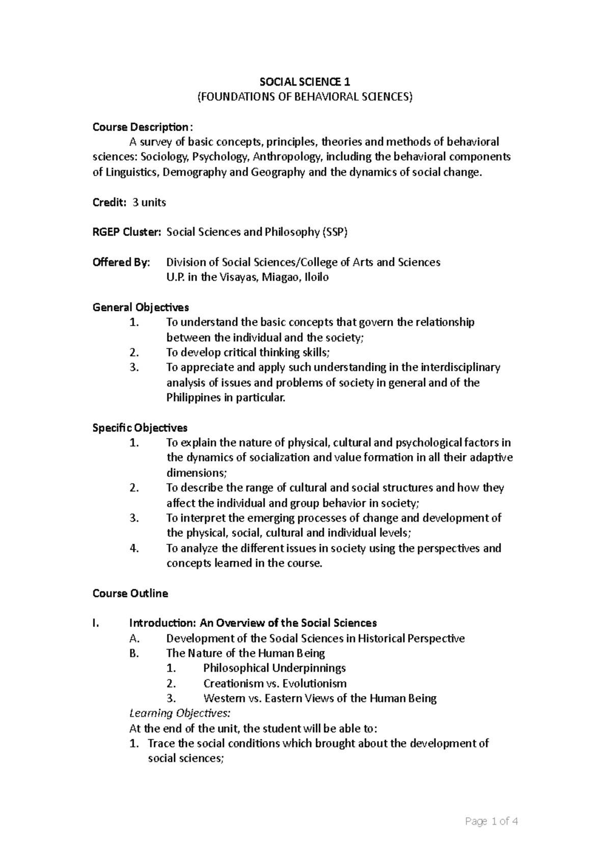 UPVM-Social Science 1 - LECTURE NOTES - SOCIAL SCIENCE 1 (FOUNDATIONS ...