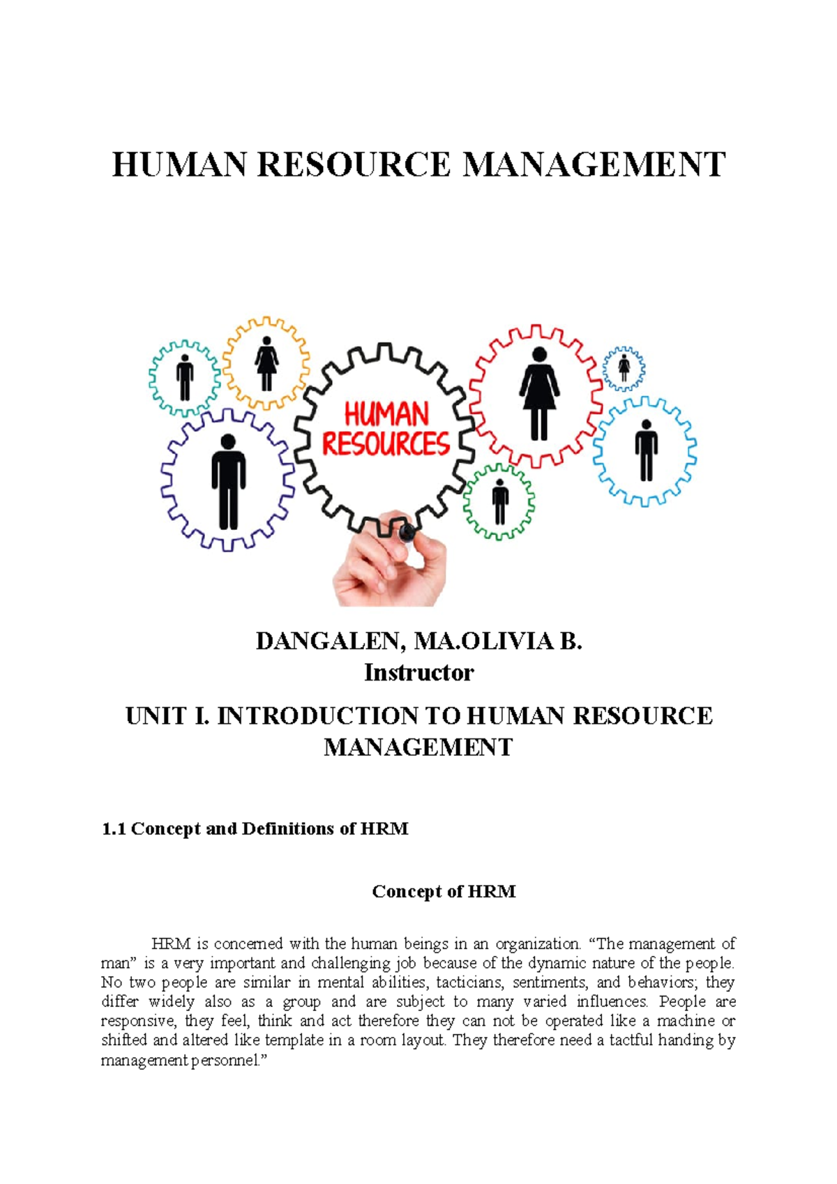 Hrm instructional manual - HUMAN RESOURCE MANAGEMENT DANGALEN, MA B ...