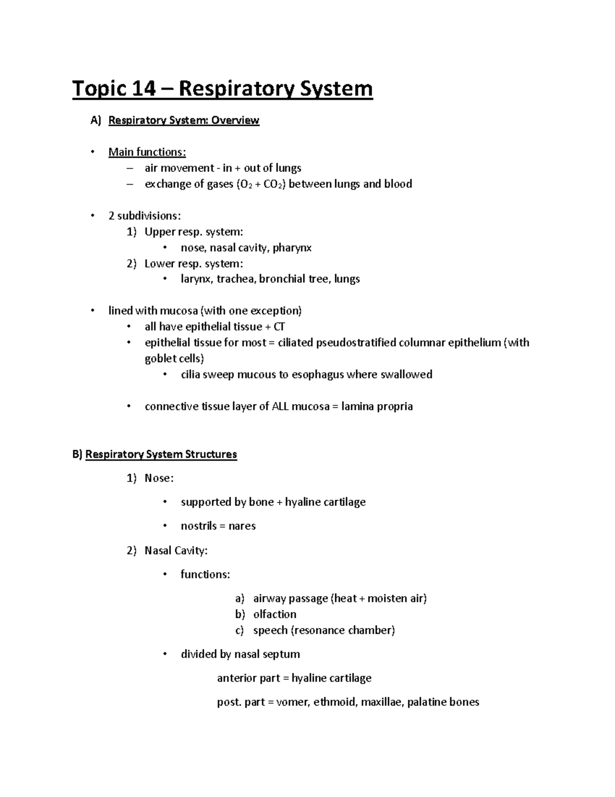 Topic 14 - Respiratory System edited - Topic 14 – Respiratory System A ...