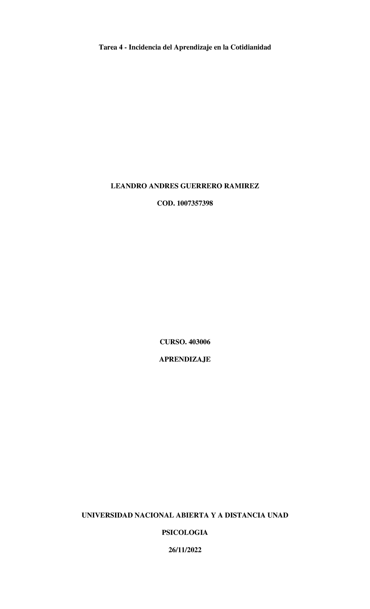 Tarea 4 Incidencia Del Aprendizaje En La Cotidianidad Tarea 4 Incidencia Del Aprendizaje 7568