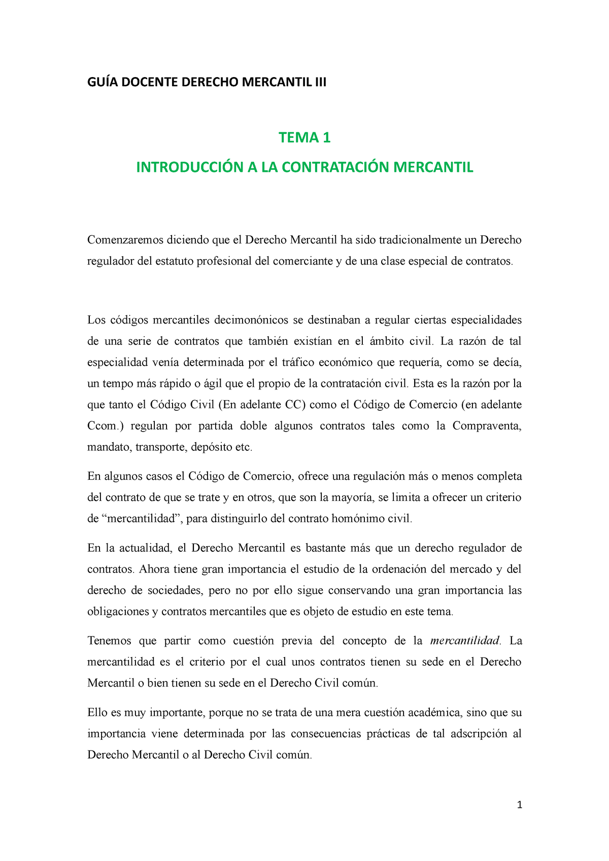 Mercantil III TEMA 1 Introducción A LA Contratación Mercantil Docencia ...