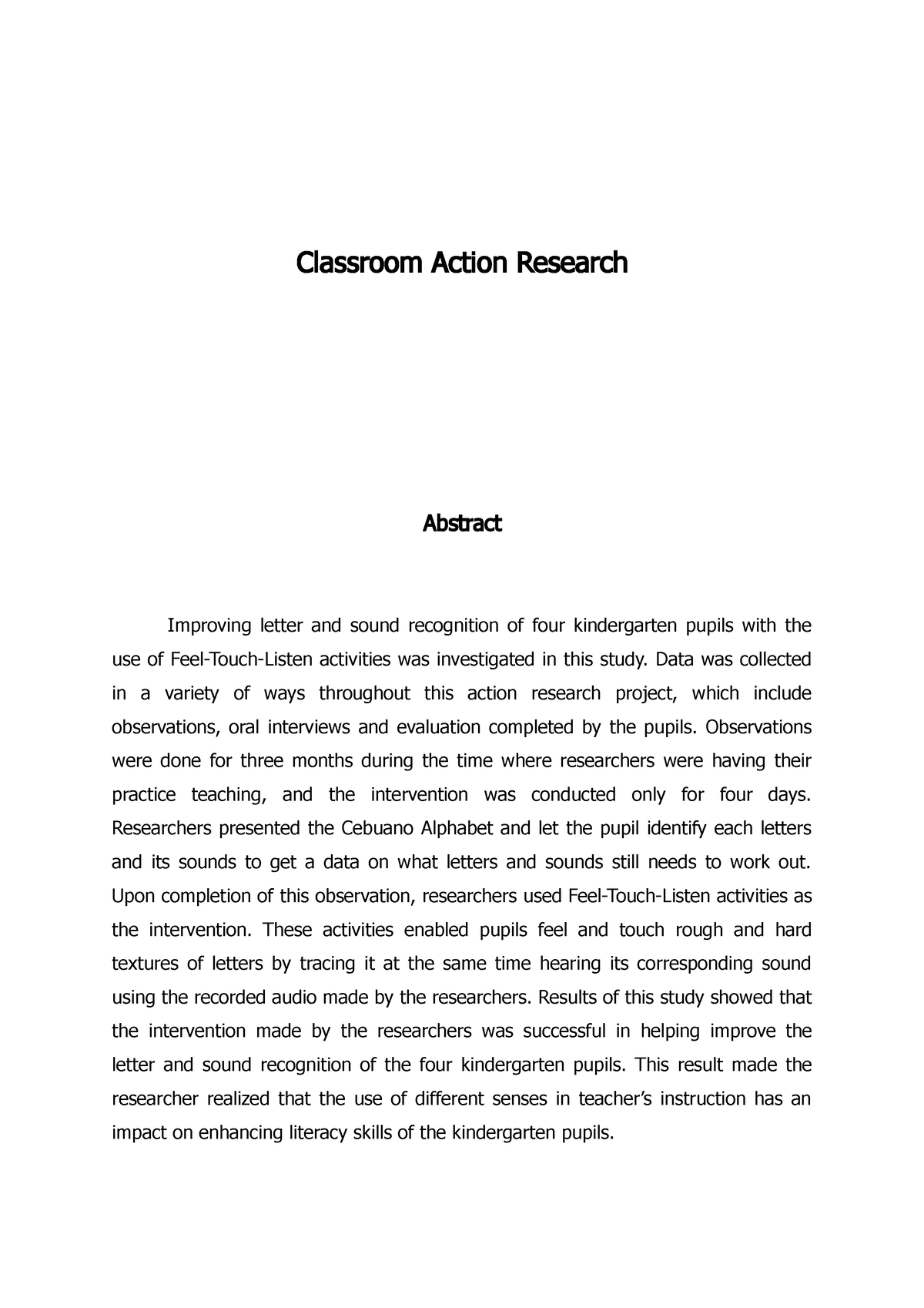 sample of abstract in action research