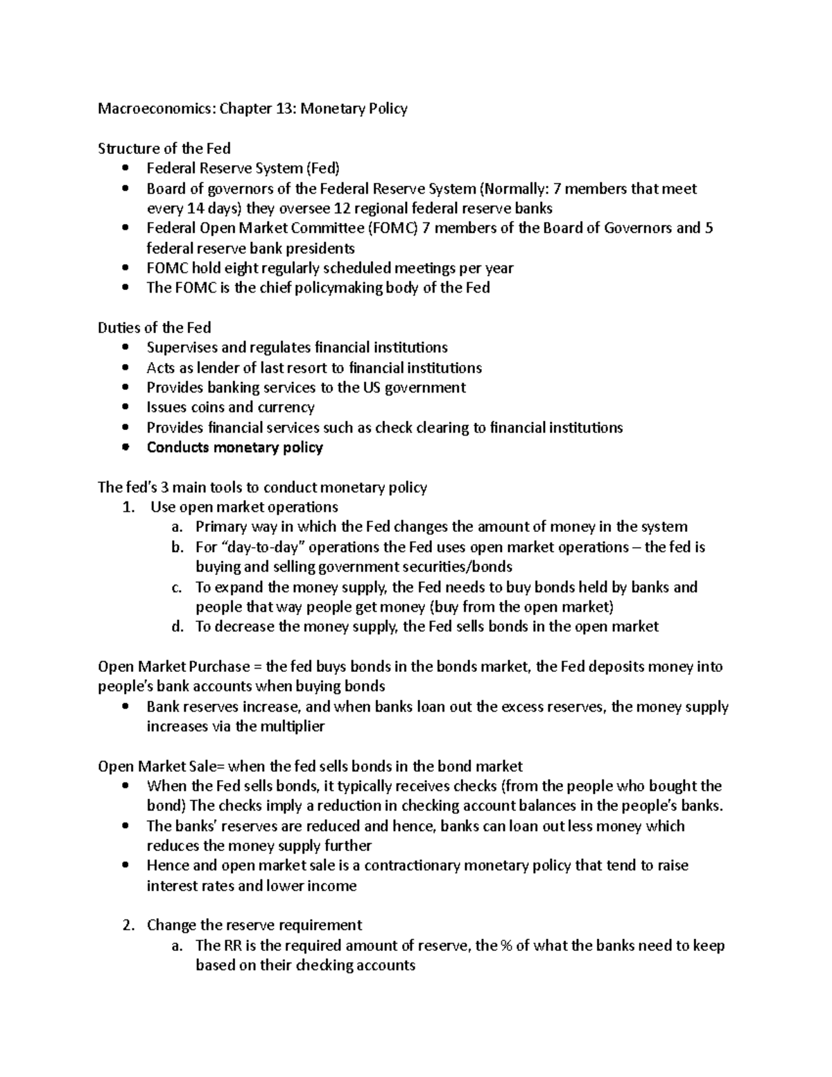 Monetary Policy - Lecture notes required for quizzes, tests, exams, etc ...