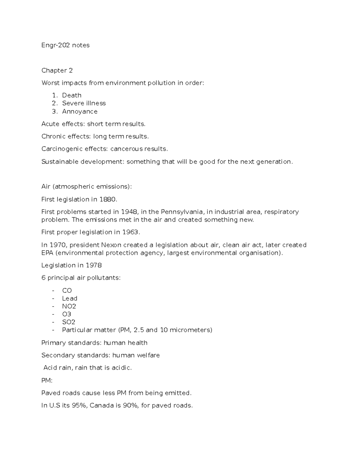 Class notes - Engr-202 notes Chapter 2 Worst impacts from environment ...