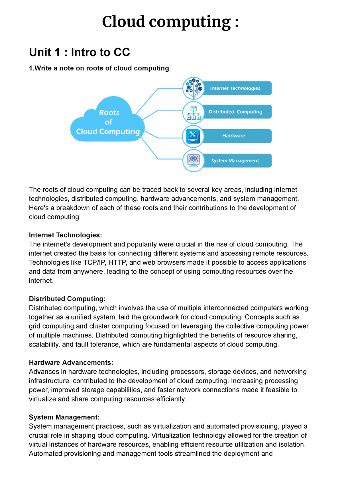 Cloud Computing - Notes - Cloud Computing : Unit 1 : Intro To CC 1 A ...