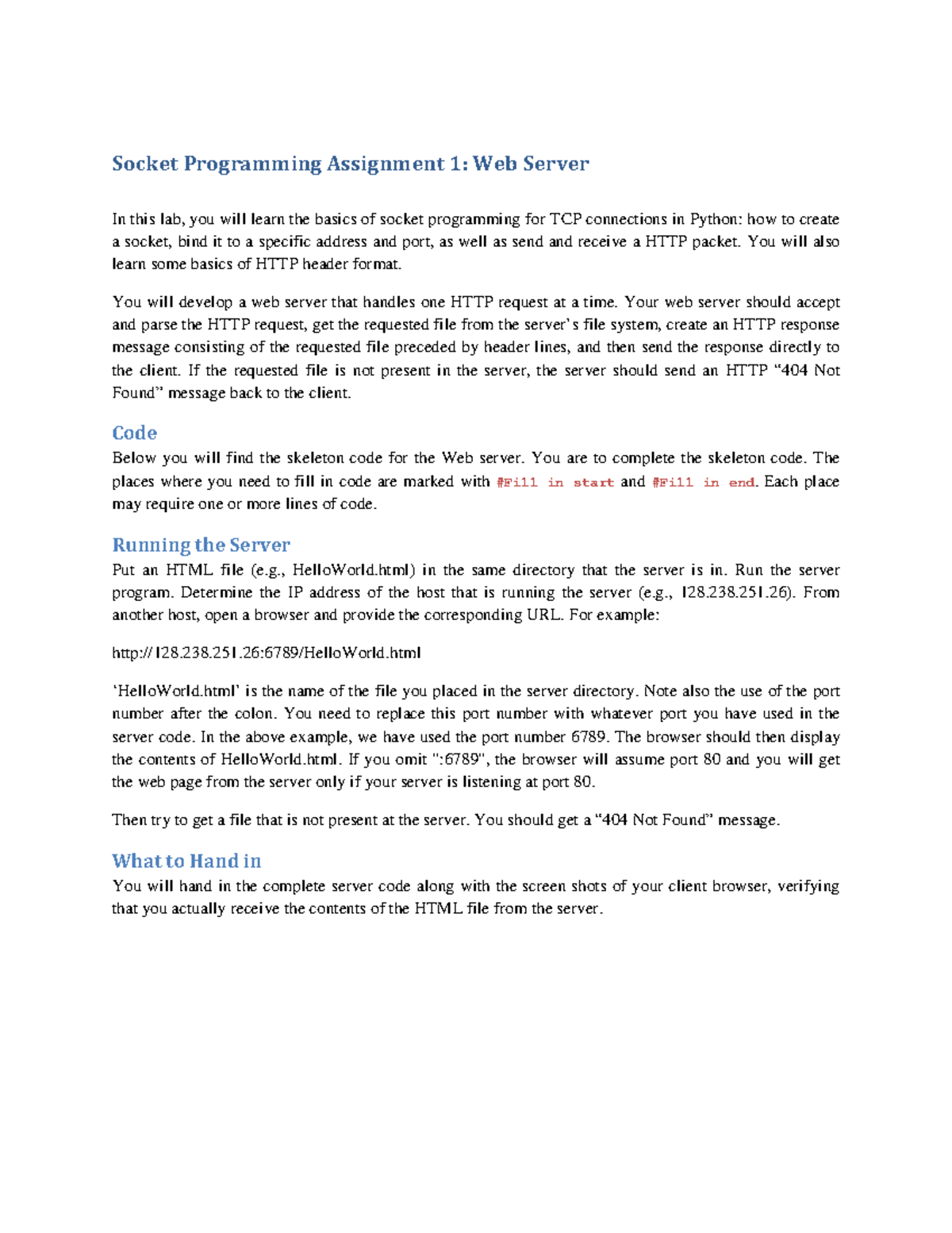 socket programming assignment 1 web server