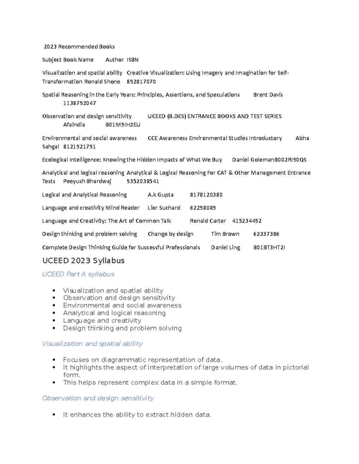 Document - 2023 Recommended Books Subject Book Name Author ISBN ...